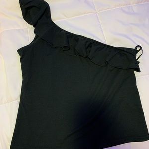 cropped one shoulder with ruffles